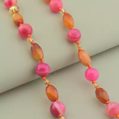 🏷️️ Намисто Сердолік, Агат, Чеський кришталь 53 см. F-101673