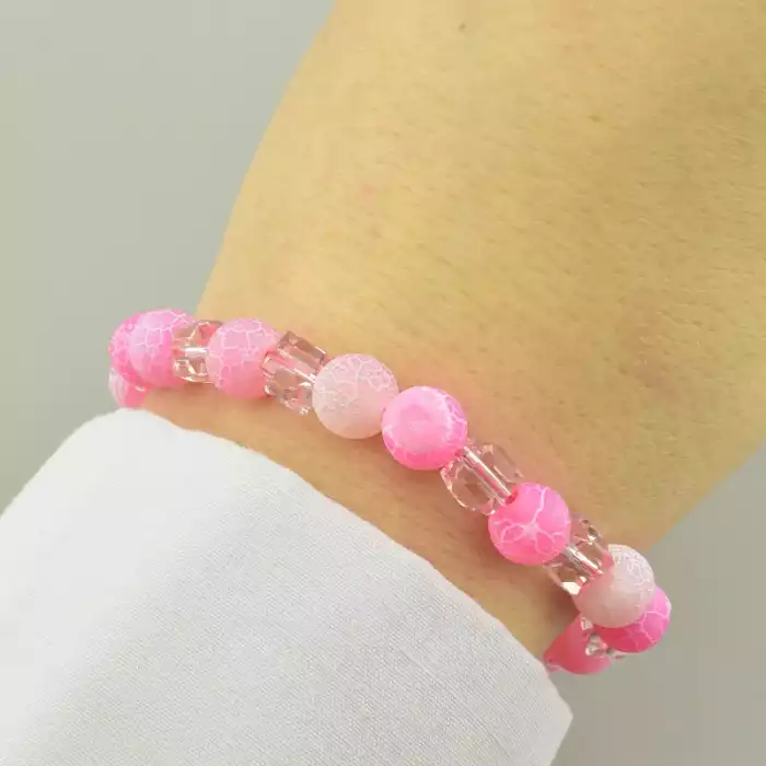 🏷️️ Браслет резинка Агат, Чеський кришталь 18 см. ss_94579