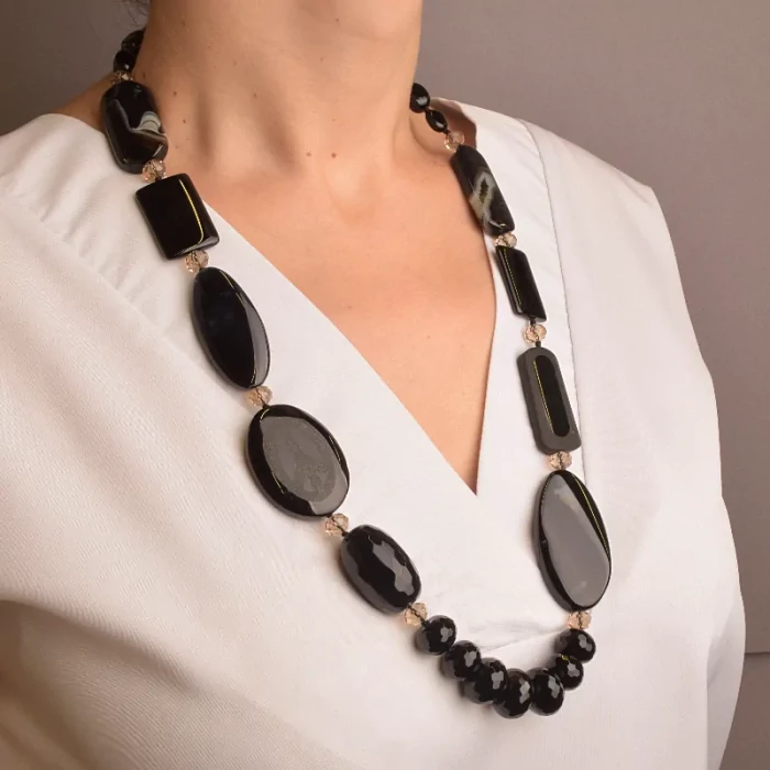 🏷️️ Намисто Агат, Чеський кришталь 67 см. ss_88166