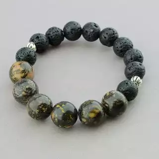 Браслет резинка Родоніт, Лава 17 см.