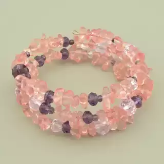 Браслет без застібки халцедон та кришталь (18 см, рожево-фіолетовий)