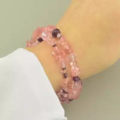 🏷️️ Браслет без застібки халцедон та кришталь (18 см, рожево-фіолетовий) F-104671