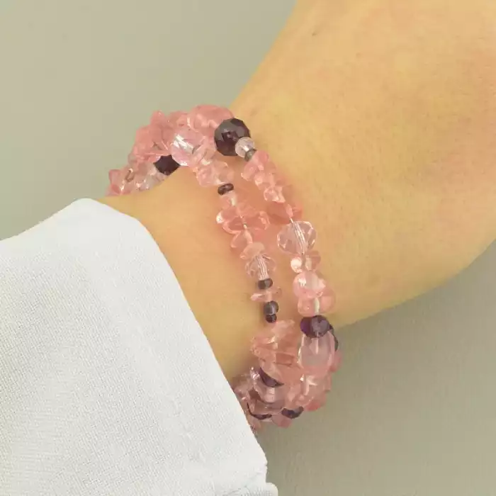 🏷️️ Браслет без застібки халцедон та кришталь (18 см, рожево-фіолетовий) ss_104671