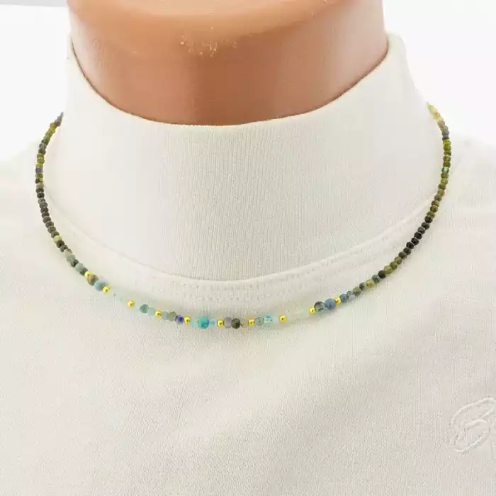 🏷️️ Підвіска з лабрадором та амазонітом грань (39 см, сіро-бірюзова, позолота) ss_104771