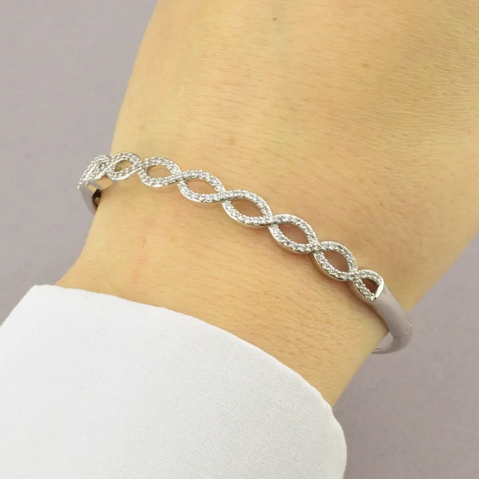 🏷️️ Браслет шарнірний Xuping Фіаніт 17 см (родій) ss_58635