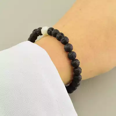 🏷️️ Браслет на резинці Лава, Місячний камінь 17 см F-105889