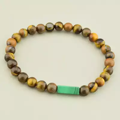 Браслет на резинці Тигрове око, Малахіт 18 см