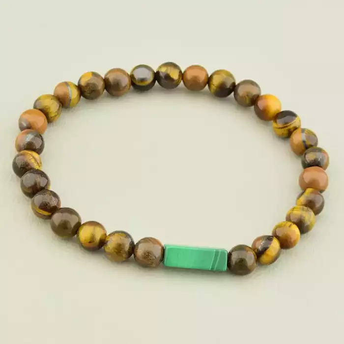 🏷️️ Браслет на резинці Тигрове око, Малахіт 18 см F-105989