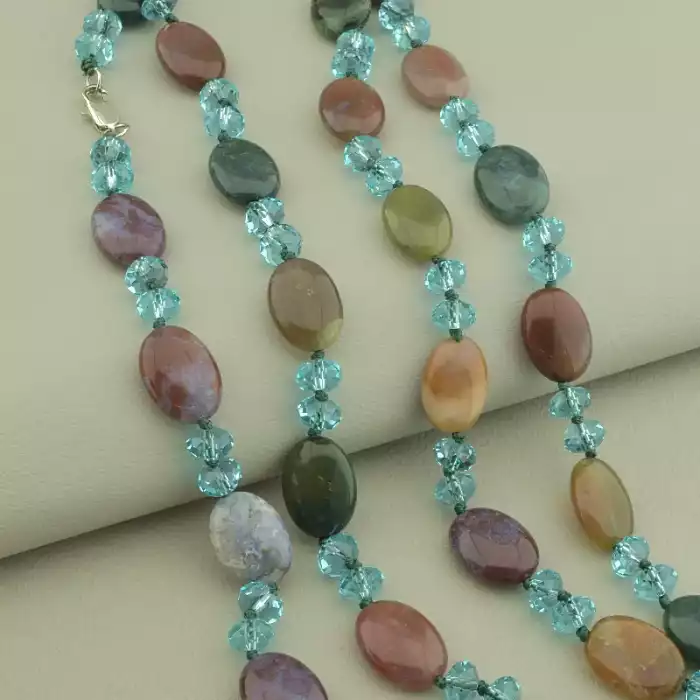 🏷️️ Намисто Яшма, Чеський кришталь 130 см. ss_98289