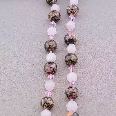 🏷️️ Намисто Родоніт, Рожевий кварц, Чеський кришталь 54 см F-82902