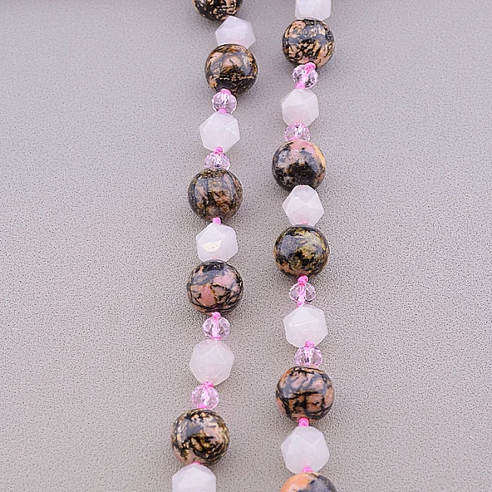 🏷️️ Намисто Родоніт, Рожевий кварц, Чеський кришталь 54 см ss_82902