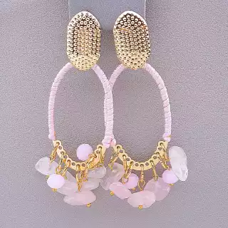 Сережки пусети Stainless Steel Рожевий кварц, Чеський кришталь