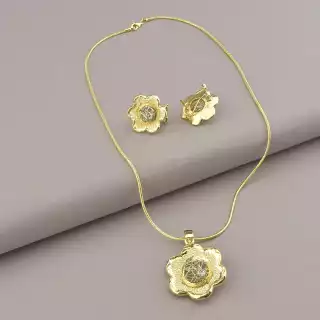 Підвіска + Сережки Фіаніт 45 см. (позолота 14k (лимонна))