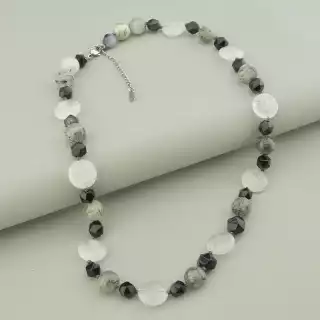 Намисто Агат, Волосатик, Гірський кришталь 49 см.