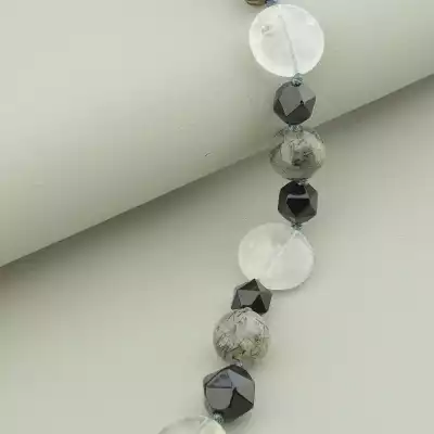 🏷️️ Намисто Агат, Волосатик, Гірський кришталь 49 см. F-94480