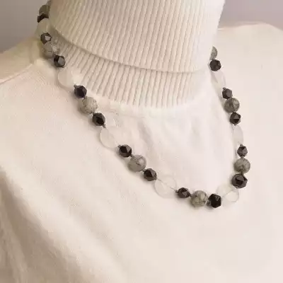 🏷️️ Намисто Агат, Волосатик, Гірський кришталь 49 см. F-94480