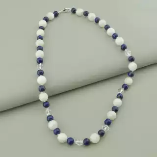 Намисто Місячний камінь, Чеський кришталь, Лазурит 47 см. (срібло 925 проба)