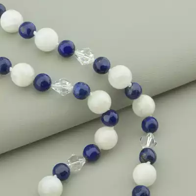 🏷️️ Намисто Місячний камінь, Чеський кришталь, Лазурит 47 см. (срібло 925 проба) F-94580