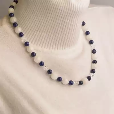 🏷️️ Намисто Місячний камінь, Чеський кришталь, Лазурит 47 см. (срібло 925 проба) F-94580