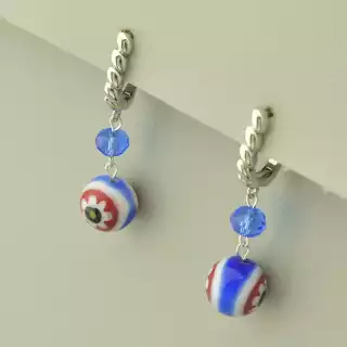 Сережки з англійським замком Лемпворк (скло, родій)