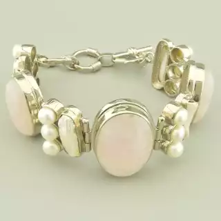 Браслет петля Рожевий кварц, Перли 18 см.