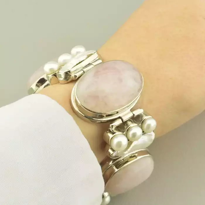 🏷️️ Браслет петля Рожевий кварц, Перли 18 см. ss_103208