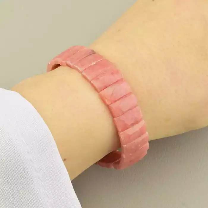 🏷️️ Браслет родохрозит (17 см, резинка, 12х6 мм, рожевий, гарна якість) ss_105179