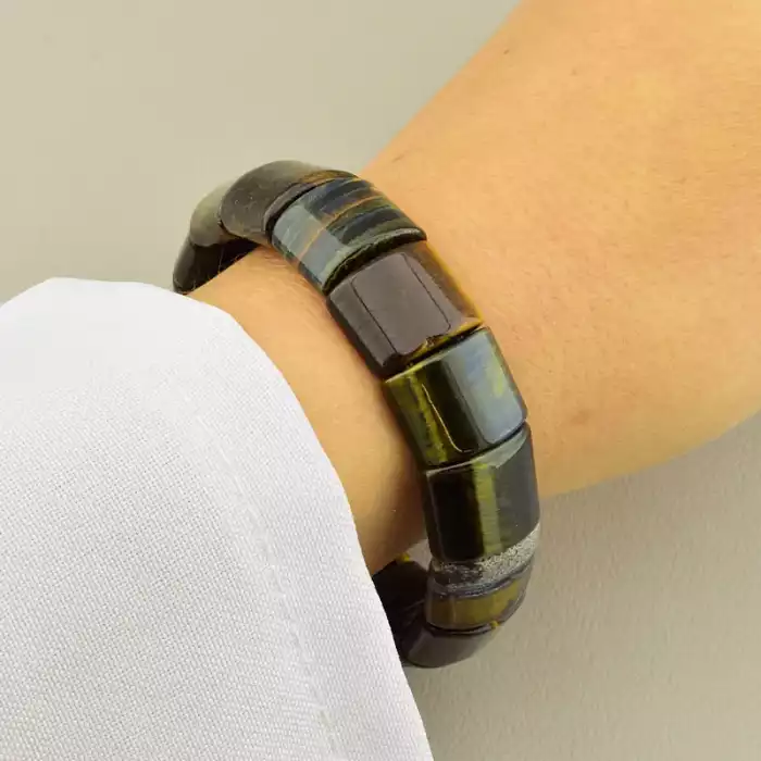 🏷️️ Браслет на резинці Соколине око, Тигрове око 19 см F-105590