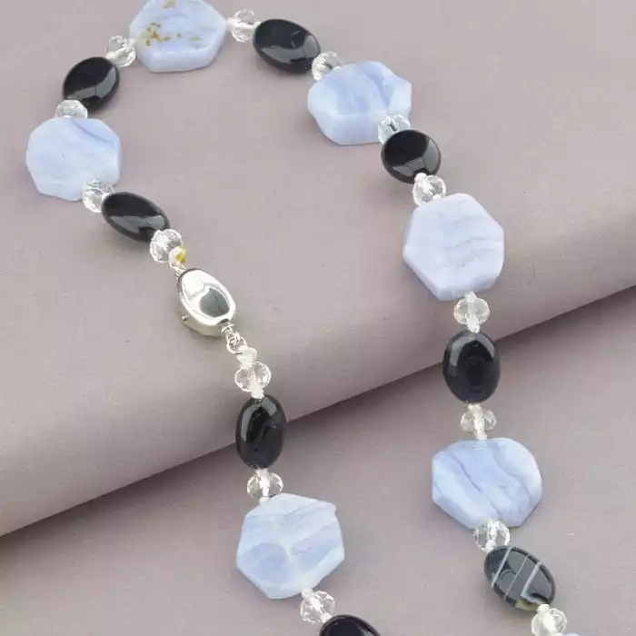 🏷️️ Намисто Сапфирин, Агат, Чеський кришталь 54 см. ss_90905