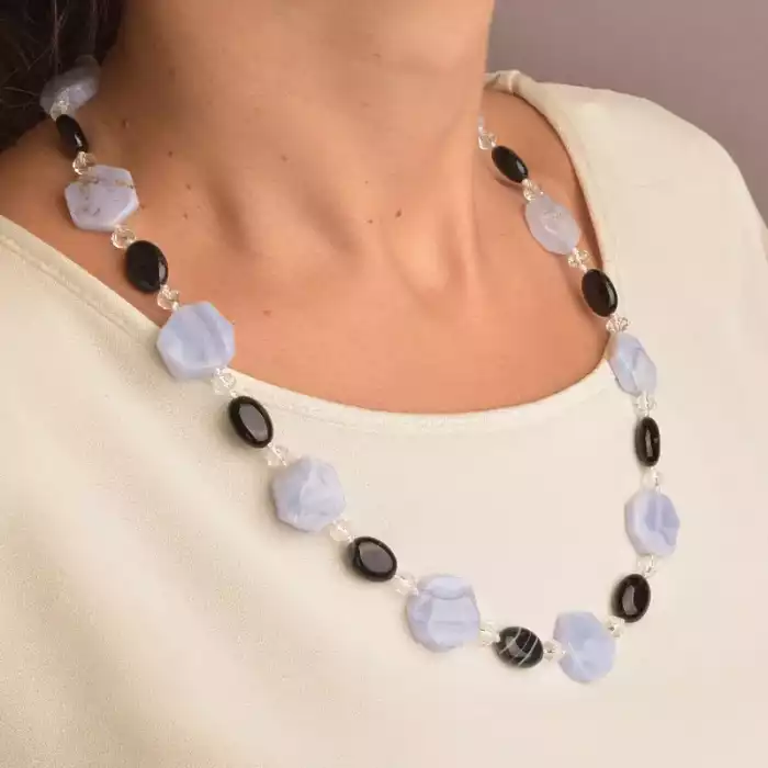 🏷️️ Намисто Сапфирин, Агат, Чеський кришталь 54 см. ss_90905