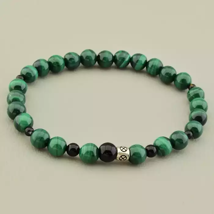 🏷️️ Браслет на резинці Малахіт, Агат 17 см срібло (925) F-105790