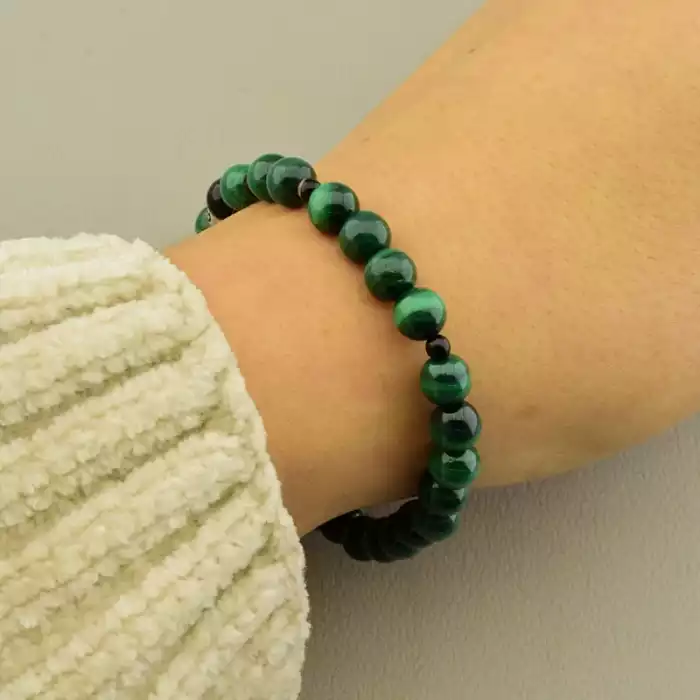 🏷️️ Браслет на резинці Малахіт, Агат 17 см срібло (925) F-105790