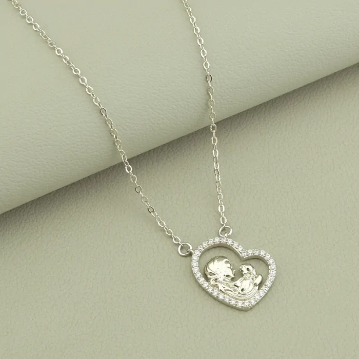 🏷️️ Підвіска серце мати з дитиною Xuping Фіаніт 40 см (родій) ss_98082