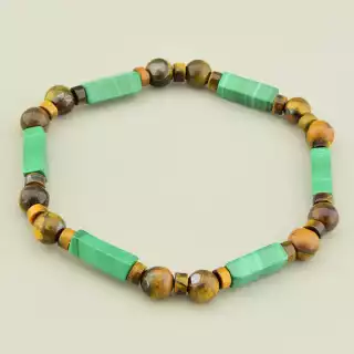 Браслет на резинці Тигрове око, Малахіт 19 см