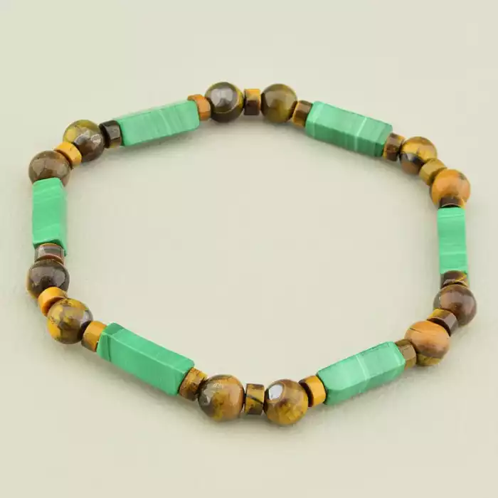 🏷️️ Браслет на резинці Тигрове око, Малахіт 19 см ss_105990