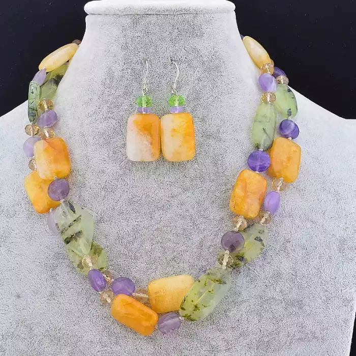 🏷️️ Намисто + Сережки Пренит, Яшма, Аметист 100 см ss_83239