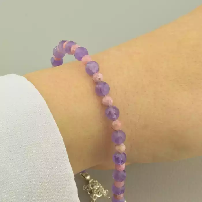 🏷️️ Браслет з карабіном Аметист 19 см. (срібло 925 проба) ss_101275