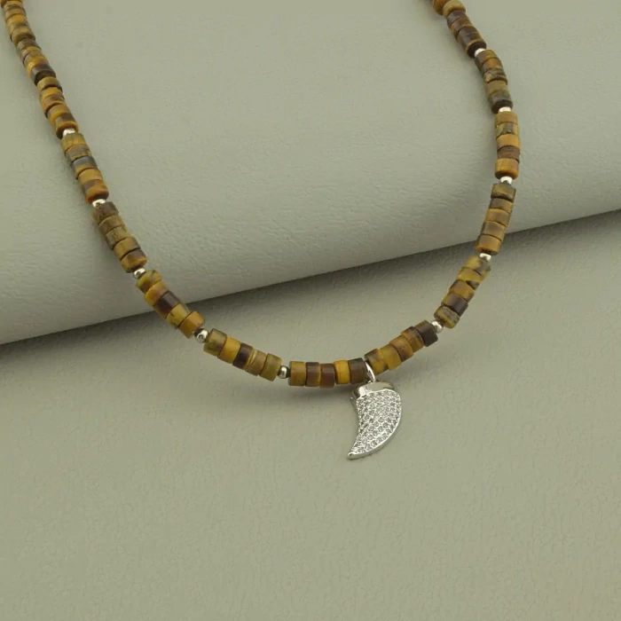 🏷️️ Підвіска ріг Тигрове око, Фіаніт 48 см. ss_101475