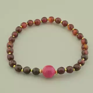 Браслет резинка Сердолік, Агат 21 см. (позолота 18к)