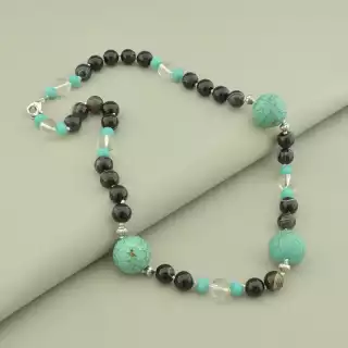 Намисто Агат, Бірюза, Гірський кришталь 59 см.