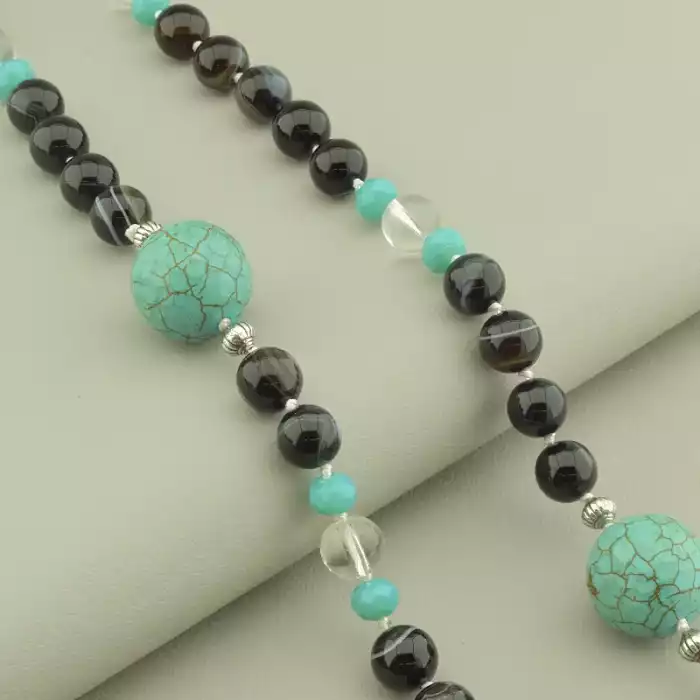 🏷️️ Намисто Агат, Бірюза, Гірський кришталь 59 см. ss_101975