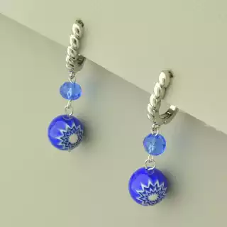 Сережки з англійським замком Лемпворк (скло, родій)