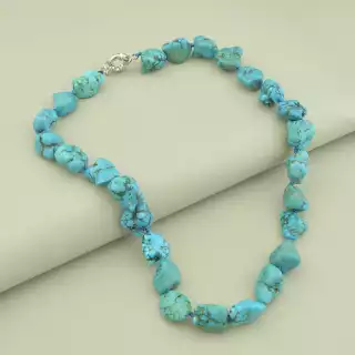 Намисто з бірюзою (синє, 47 см, карабін, сталь)