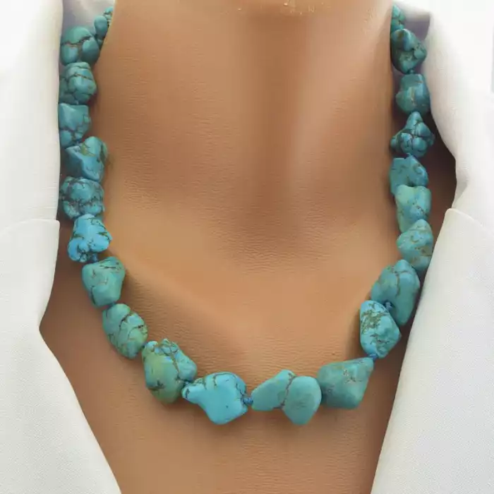 🏷️️ Намисто з бірюзою (синє, 47 см, карабін, сталь) ss_104673