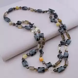 Намисто Агат, Раухтопаз, Гірський кришталь 80 см