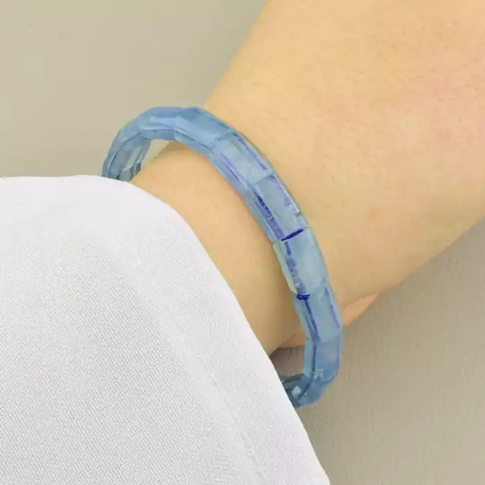 🏷️️ Браслет аквамарін (17 см, резинка, 11х7 мм, грань, синій, гарна якість) ss_105180