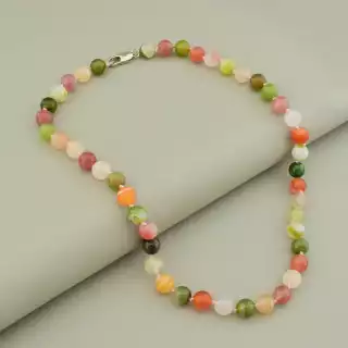 Намисто агат (44 см, з карабіном, сталь, 8,5 мм, різнокольоровий, срібний)