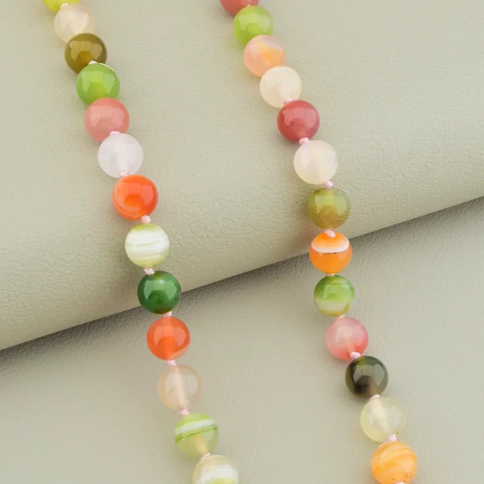 🏷️️ Намисто агат (44 см, з карабіном, сталь, 8,5 мм, різнокольоровий, срібний) ss_105283