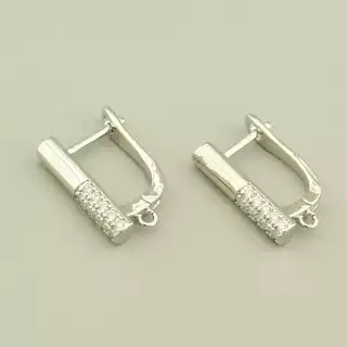 Швензи Пара Фіаніт 17х3, 5мм. (родій) англійська застібка