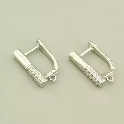 Швензи Пара Фіаніт 17х3, 5мм. (родій) англійська застібка